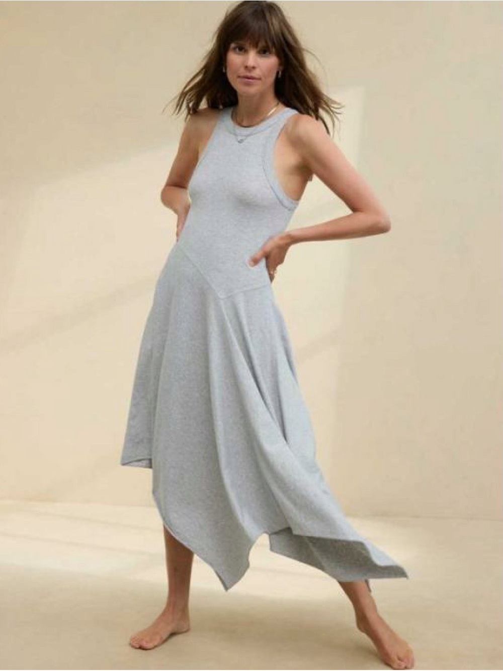 aerie Heather Grey Asymmetrical Hem Midi Dress